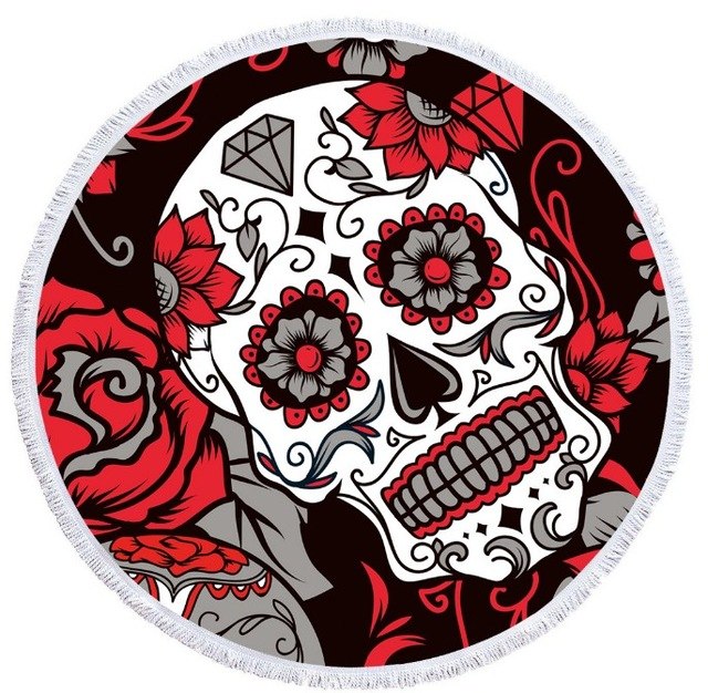 New Popular Sugar Skull Printed Large Round Beach Towel for Adults Microfiber Summer Towel Yoga Mat 150cm Beach Blanket