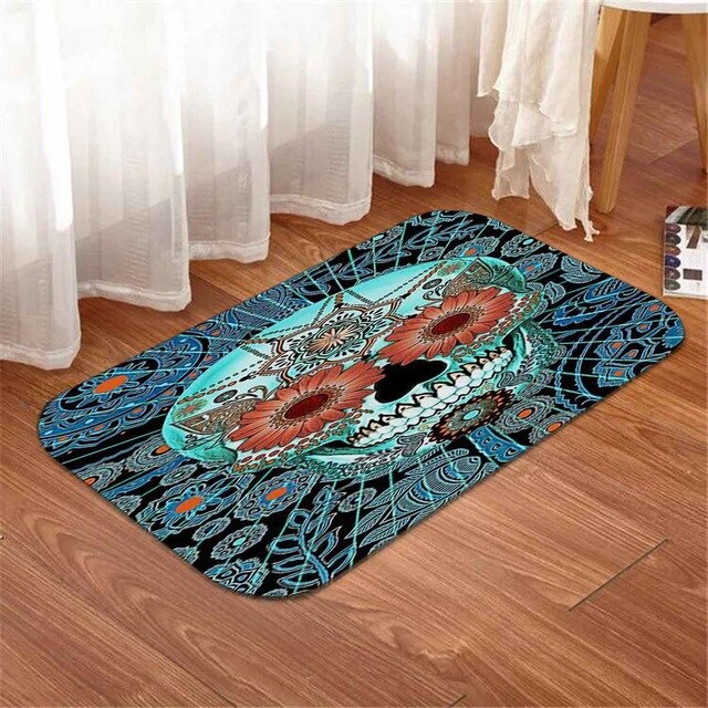 Skull Bathroom Shower Curtains Non Slip Floor Mat Rug Lid Toilet Cover Waterproof