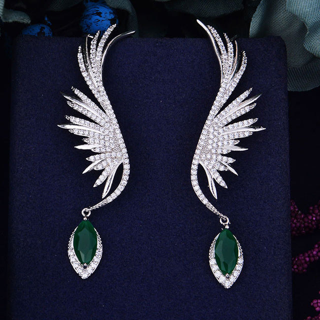 70mm Feather Fashion Popular Luxury Iregular Geometry Earring Full Cubic Zirconia Pave Earring