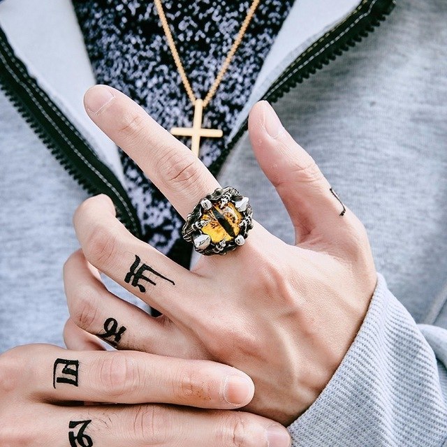 Punk Rock Claw with three Zircon stone evil eye CZ ring men anniversary Biker Skull jewelry christmas Gift BR8-479