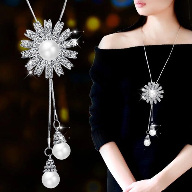 Imitation Pearl Necklaces Retro Hot Popular Vintage Leaf Pearl Collar Statement Necklace Long Jewelry For Women
