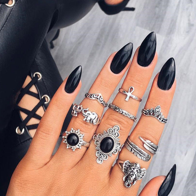 7 Style Vintage Knuckle Rings for Women Boho Geometric Flower Crystal Ring Set Bohemian Midi Finger Jewelry Bague Femme