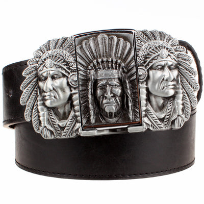 Golden skull Novelty cigarette lighter belt men's leather belt