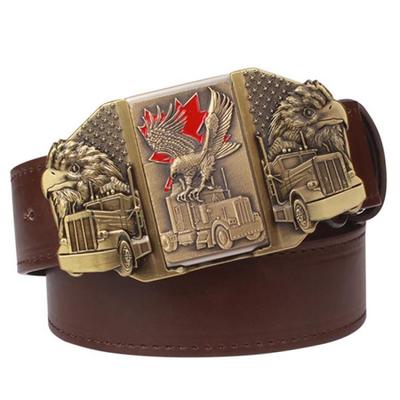 Golden skull Novelty cigarette lighter belt men's leather belt