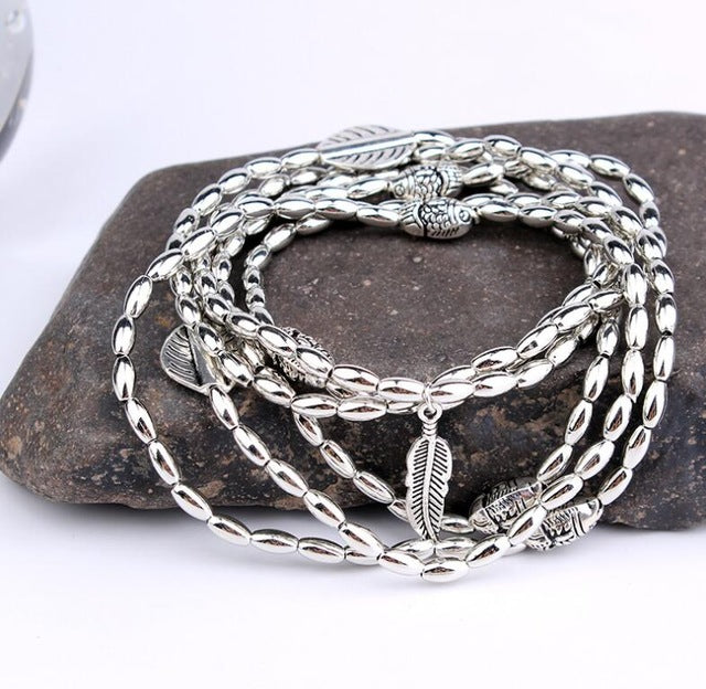 New Fashion Multilayer Retro Bohemia Round Leaves Anklet Beach Foot Jewelry Pull Bead Boho Anklet Bracelet For Women