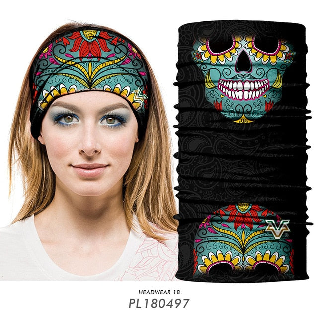 Floral Sugar Skull Women Seamles Balaclava Headband