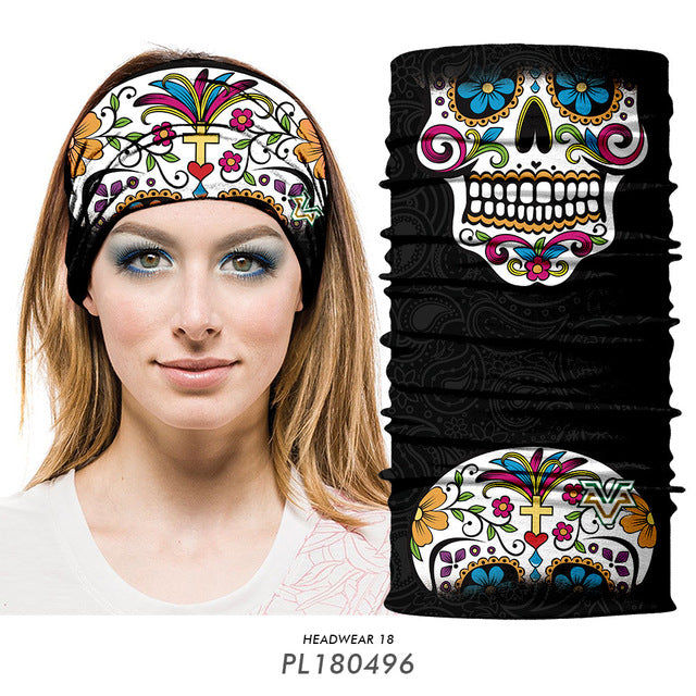 Floral Sugar Skull Women Seamles Balaclava Headband