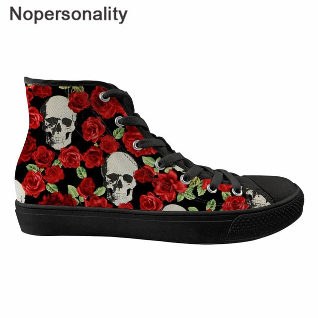 Sugar Skull Winter Sneakers 3D Print Rose Punk Style High Top Canvas Shoes