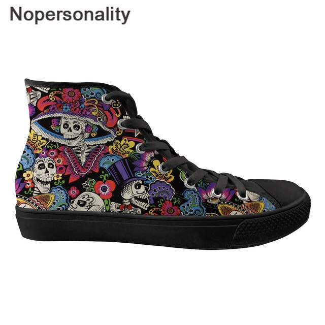 Sugar Skull Winter Sneakers 3D Print Rose Punk Style High Top Canvas Shoes