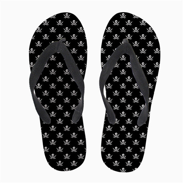 Skull Print Flip Flops Soft Rubber Sole Flat Slippers for Women Casual Female Ladies Summer Beach Flipflops