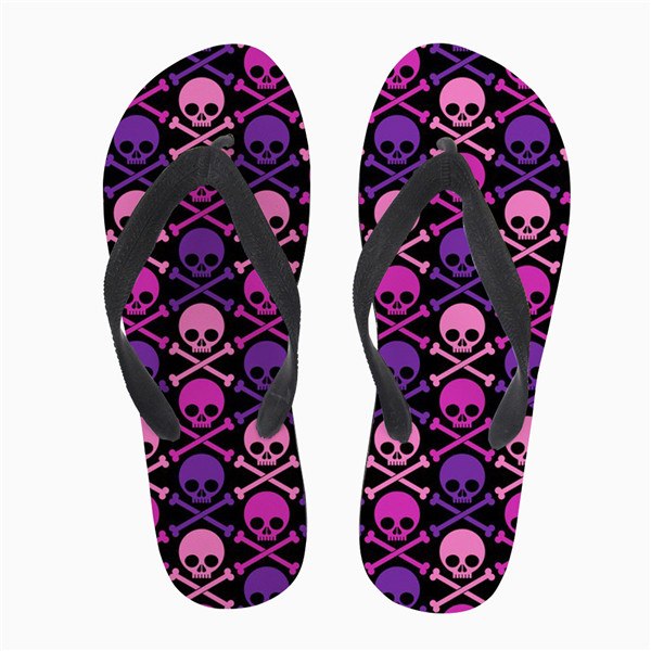 Skull Print Flip Flops Soft Rubber Sole Flat Slippers for Women Casual Female Ladies Summer Beach Flipflops