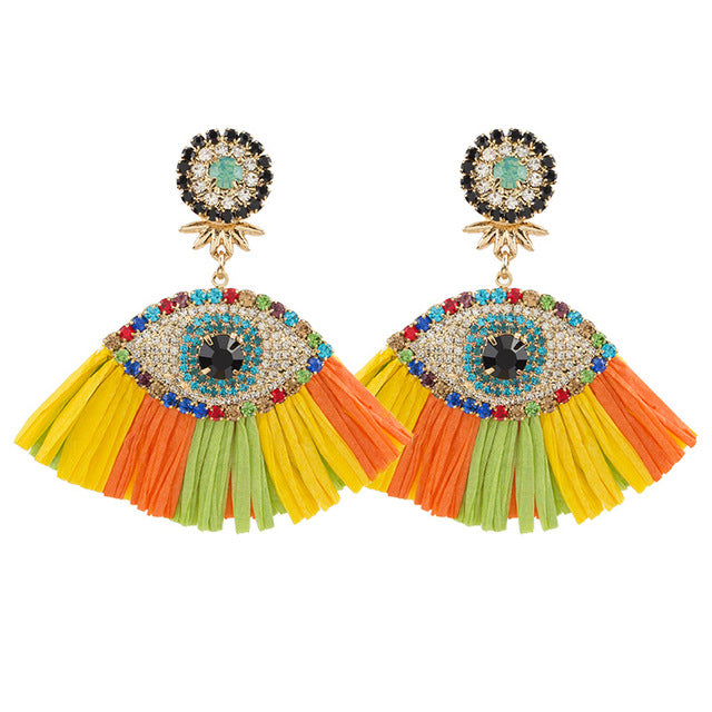 Fashion Women Multicolored Skull Pendant Fringed Earrings