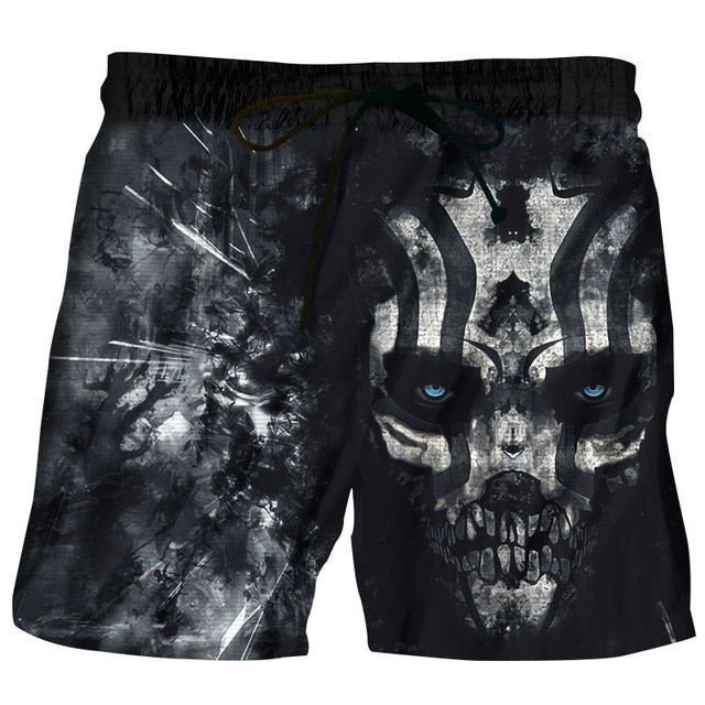 Casual Summer Men Shorts Beach Trunks Anime Black Horror Skull 3D Print New Men's Bermuda Hawaii Fitness Board Shorts Quick Dry
