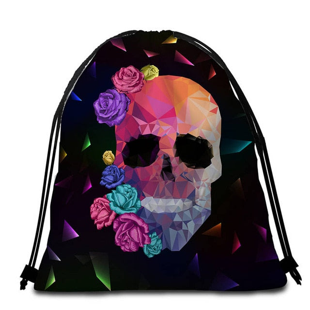 Geometric Skull Large Round Beach Towel Gothic Colorful Microfiber