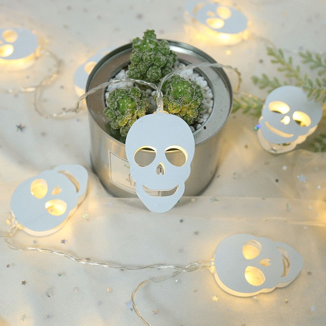 3M 20Leds White Hollow iron Skull LED String Lights Halloween