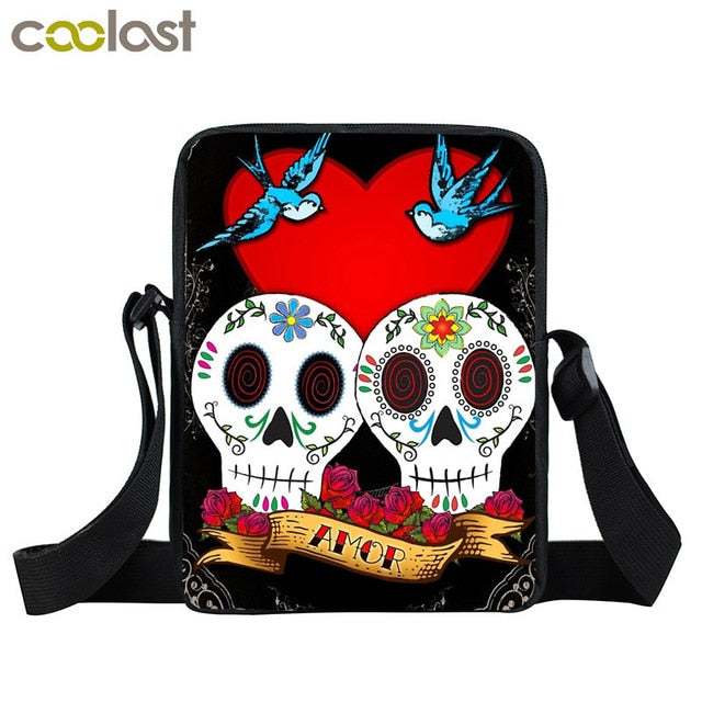 Rock Guitar Skull Rose Mini Messenger Bag