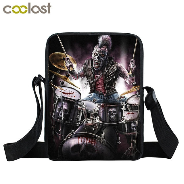 Rock Guitar Skull Rose Mini Messenger Bag