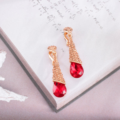 Fashion Luxury Rhinestone Crystal Water Drop Long Earrings Jewelry Bride Wedding Earrings Non Pierced Ear Clip Ear Cuff