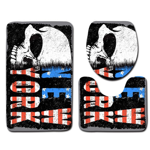 3Pcs Skull Pirate Banyo Paspas Bathroom Carpet U Toilet Bath Mat