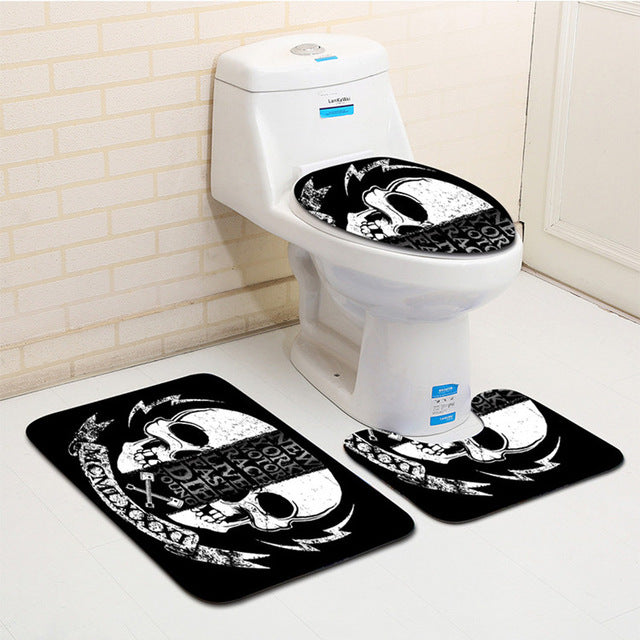 3Pcs Skull Pirate Banyo Paspas Bathroom Carpet U Toilet Bath Mat