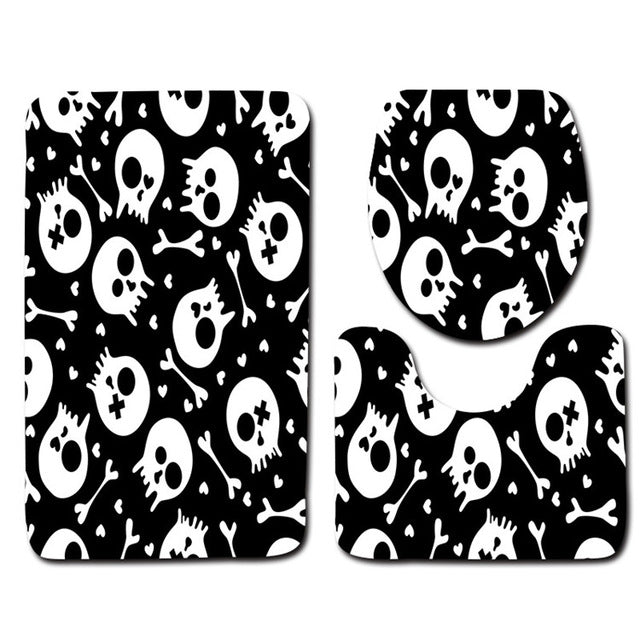 3Pcs Skull Pirate Banyo Paspas Bathroom Carpet U Toilet Bath Mat