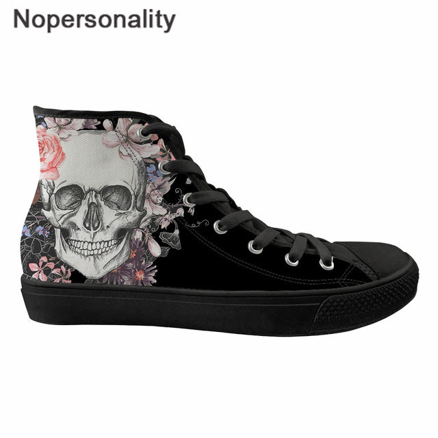 Sugar Skull Winter Sneakers 3D Print Rose Punk Style High Top Canvas Shoes