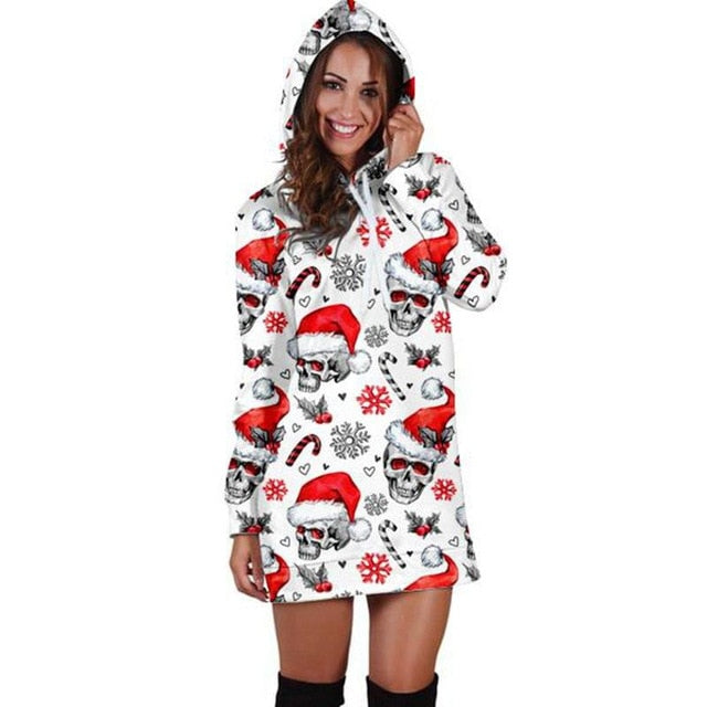 3D Hoodies Women Melted Christmas Skull Full Print Novelty Hoody Sweatshirt