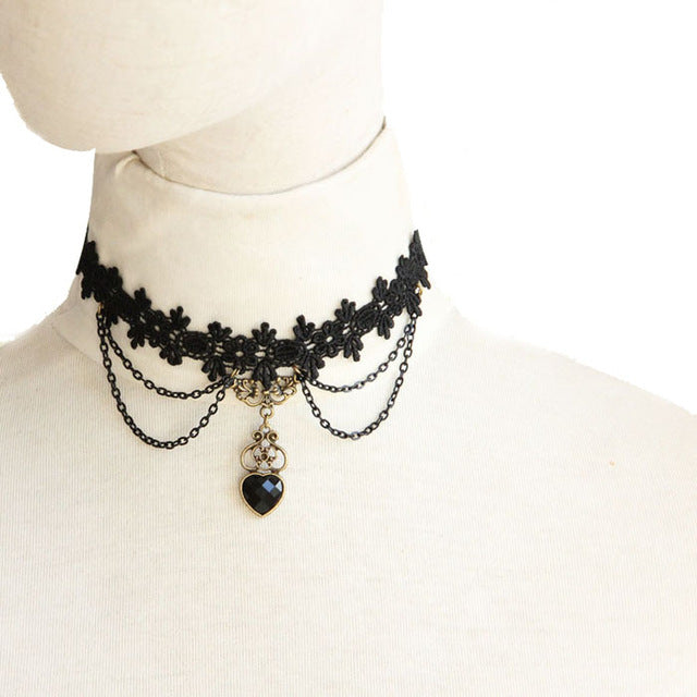 1pc Gothic Style Tattoo Tassel Lace Necklace Pendant Chain Crystal Choker Wedding Jewelry Necklace Women False Collar Statement
