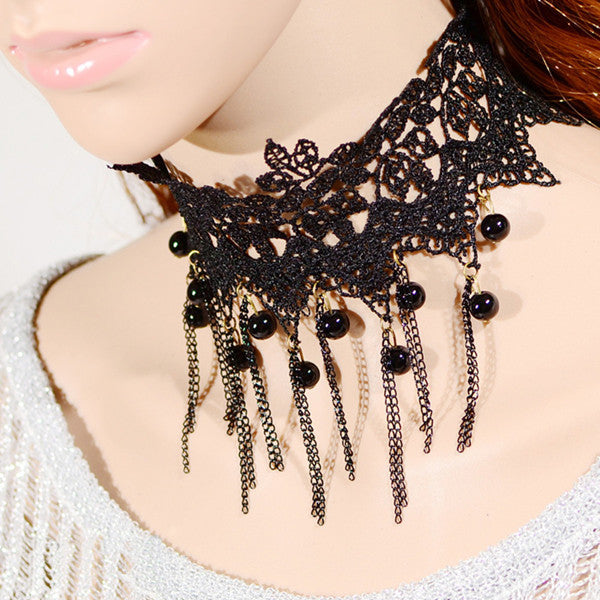 1pc Gothic Style Tattoo Tassel Lace Necklace Pendant Chain Crystal Choker Wedding Jewelry Necklace Women False Collar Statement