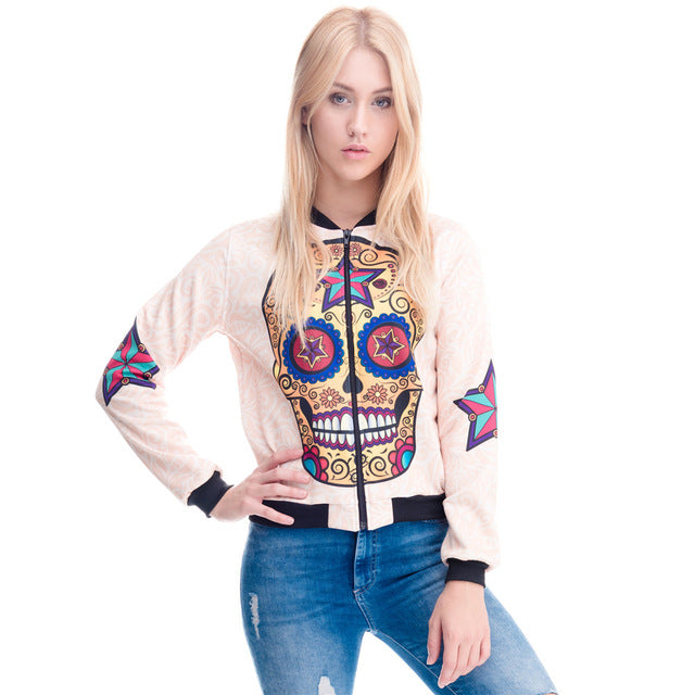 Bomber Jacket 3D Printed Mexican Skull Star Chaquetas Mujer Outwear
