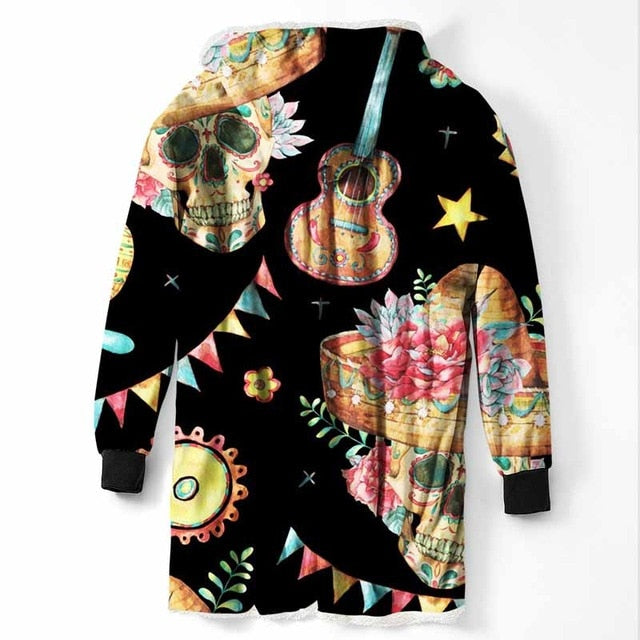 Fashion Cool Sugar Skull Hooded Blanket