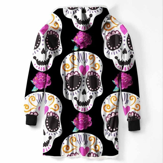 Fashion Cool Sugar Skull Hooded Blanket