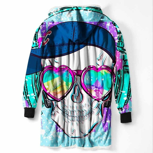 Fashion Cool Sugar Skull Hooded Blanket