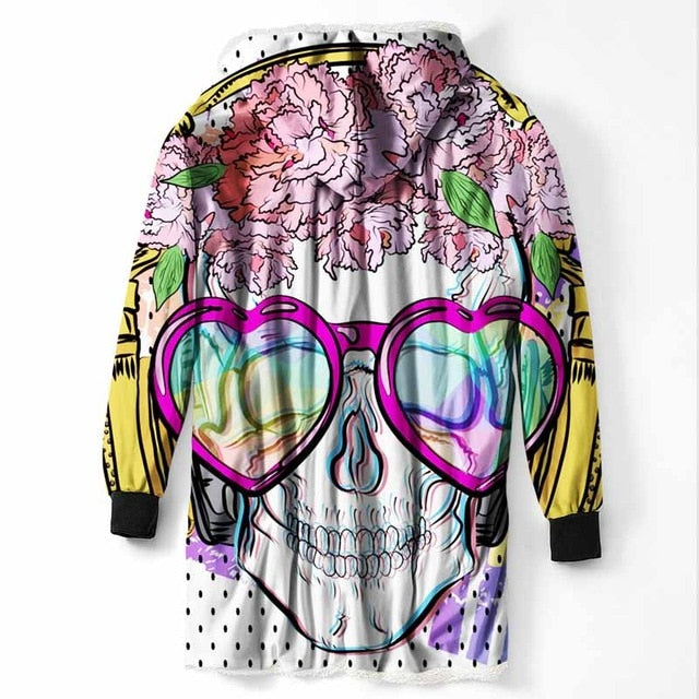 Fashion Cool Sugar Skull Hooded Blanket