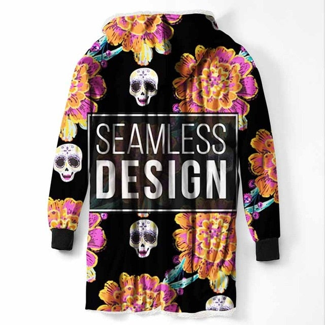 Fashion Cool Sugar Skull Hooded Blanket
