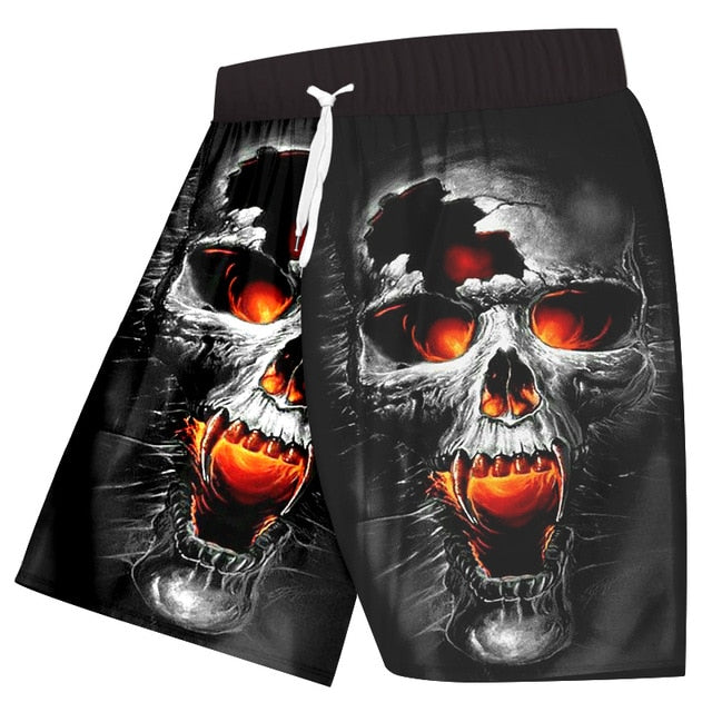 Mens Skull Shorts Black 2018 Summer Custom 3d Print Casual Shorts Hombre Adjustable Drawstring Elastic Trousers