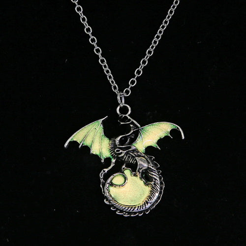Retro Dragon Glow in the Dark necklace Silver Chain
