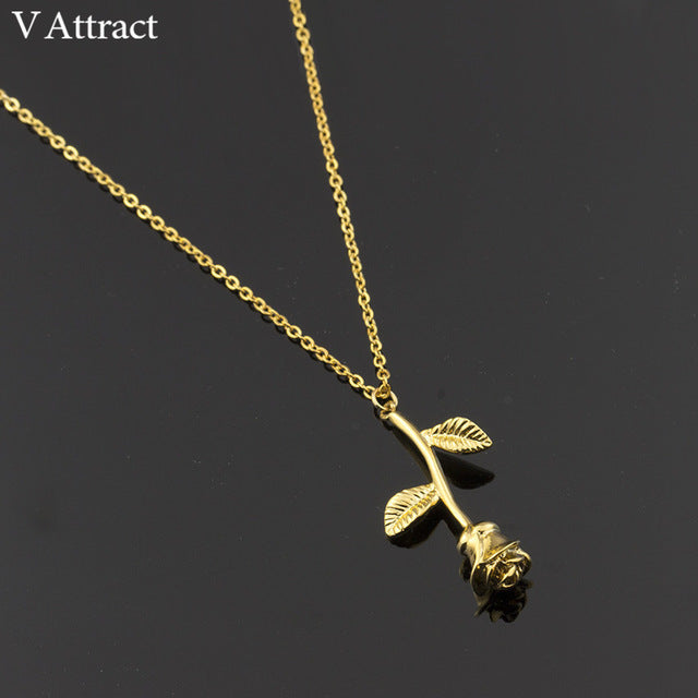 Attract Femme Collier Pink Gold Rose Flower Statement Necklace Women Maxi Choker Boho Jewelry Graduation Gift Kolye
