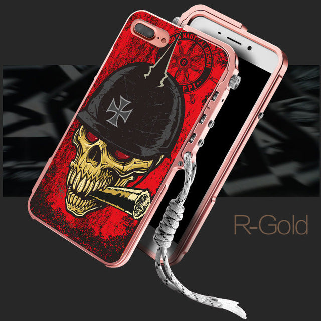 Skull Brand Metal Aluminum Frame+Hard PC Armor Protective Shockproof Back Phone Case Cover