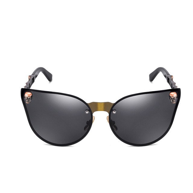 Fashion Women Gothic Cat eye Sunglasses Skull Frame Metal Temple Gold Sun glasses Oculos De Sol Feminino Luxury for women