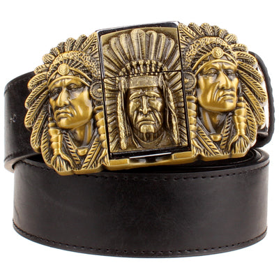 Golden skull Novelty cigarette lighter belt men's leather belt