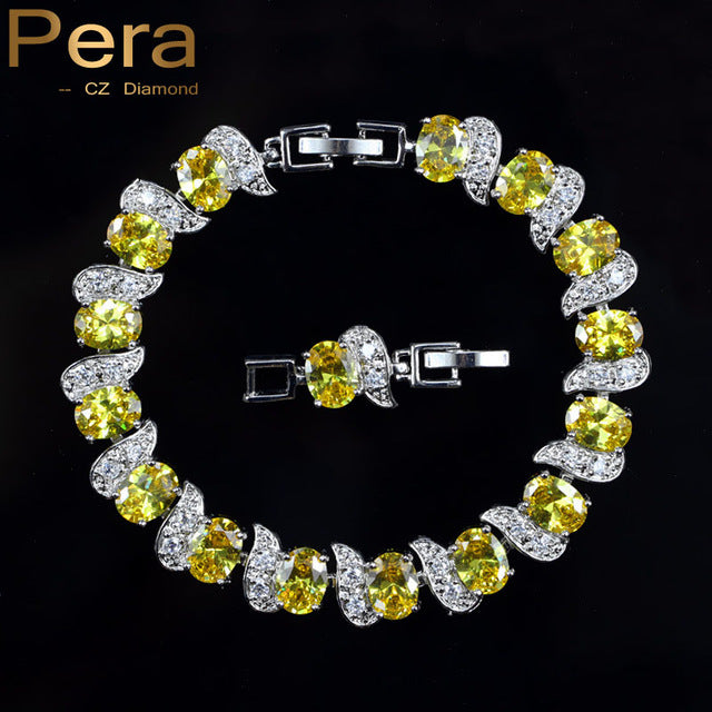 925 Sterling Silver Bridal Wedding Party Jewelry Super White Cubic Zirconia Chain & Link Bracelet For Brides B081