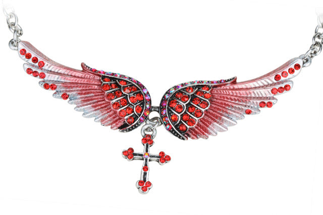 Angel Wing Cross Choker Necklace Guardian Women Biker Crystal Jewelry Gifts
