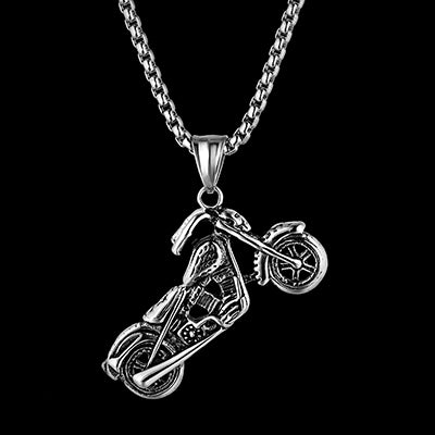 Hip Hop Stainless Steel Gold Color Biker Motorcycle Skull Pendant Necklace for Men Jewelry Male Gift