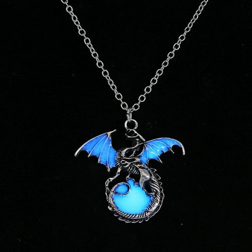 Retro Dragon Glow in the Dark necklace Silver Chain