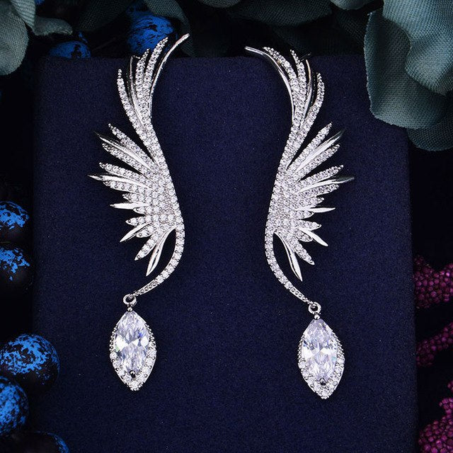 70mm Feather Fashion Popular Luxury Iregular Geometry Earring Full Cubic Zirconia Pave Earring