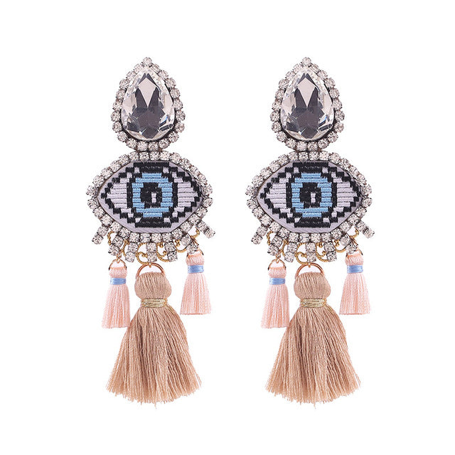 Fashion Women Multicolored Skull Pendant Fringed Earrings