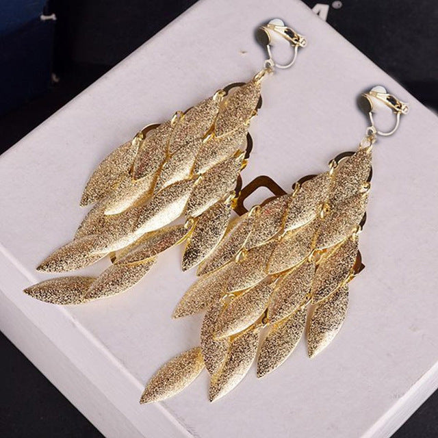 New Design Vintage Fashion Scrub Leaf Clip on Earrings Without Piercing