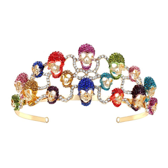 Halloween Skull Bone Skeleton Hairband Head Tiara Crown Crystal