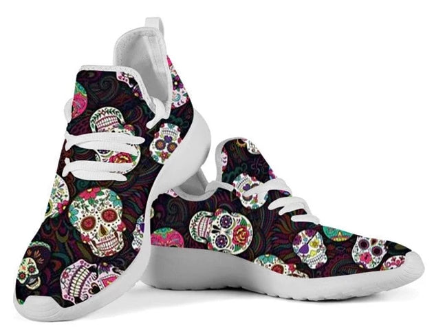 Skull and Sugar Mesh Sneakers Fashion Lace Up Shoes